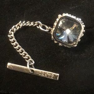 VINTAGE! DANTE SILVERTONE BLUE RIVOLI CUT TIE-TAC